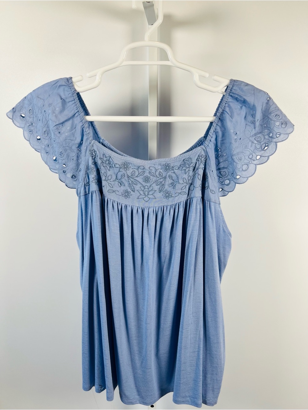 Thread & Clover 2X Blue Embroidered Eyelet Flutter Sleeve Top NWT